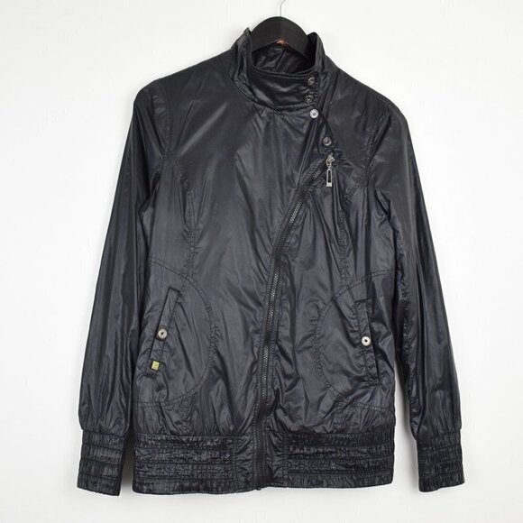 SOIA & KYO Biker Nylon Lightweight Asymmetrical Full Zip Jacket in Black - Picture 1 of 7